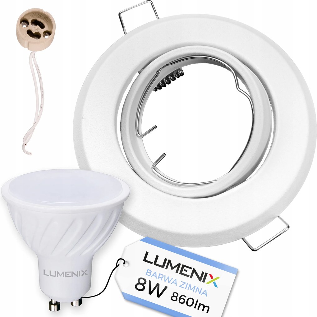 Halogén lámpatest szett Fehér Kerek GU10 Led izzó 8W Hideg