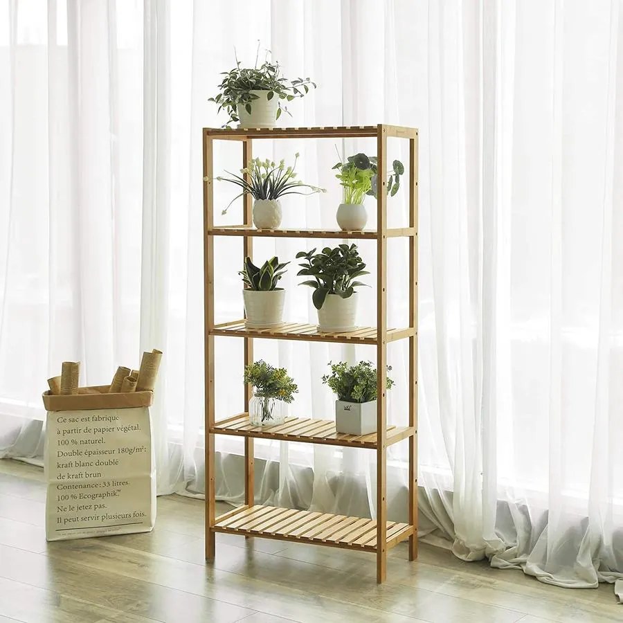 Bambusz fürdőszobai tároló, 5 szintes tároló polcok 60 x 26 x 130 cm