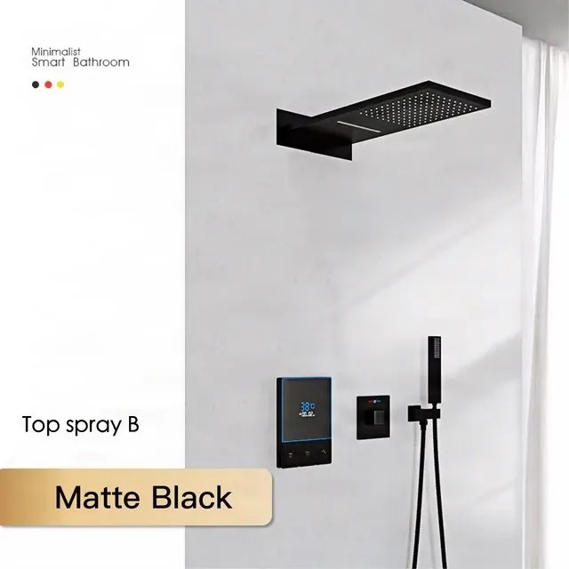 Zuhanyrendszer ELITE EDITION BCS1721 falba süllyesztett kivitelben, termosztáttal és vízesés funkcióval, többféle színben — Matt fekete — Fali