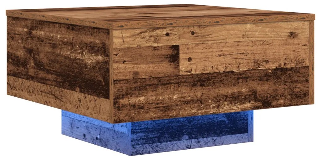 Dohányzóasztal LED világítással, Régi fa 55x55x31 cm