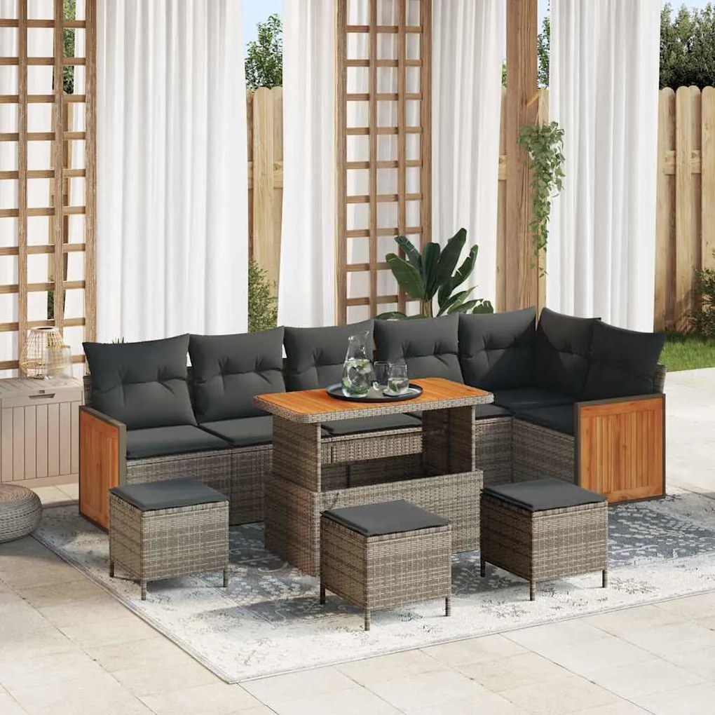 Kerti Kanapé Szett 10 pcs Szürke Sötétszürke 110 x 55 x 71 cm