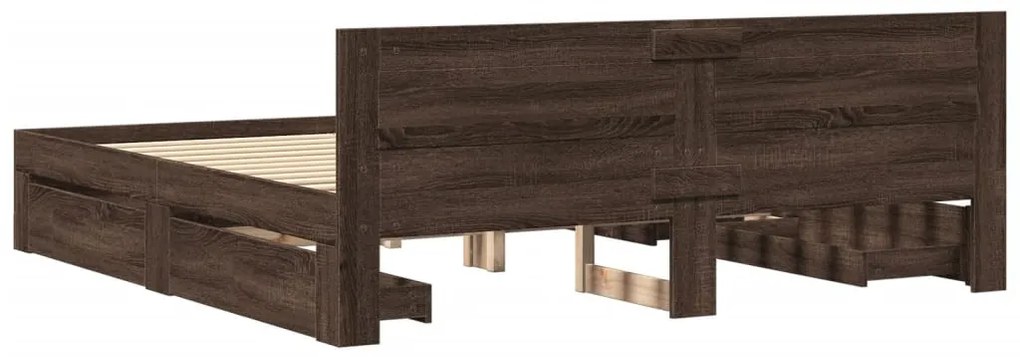 barna tölgy színű szerelt fa ágykeret fejtámlával 200 x 200 cm