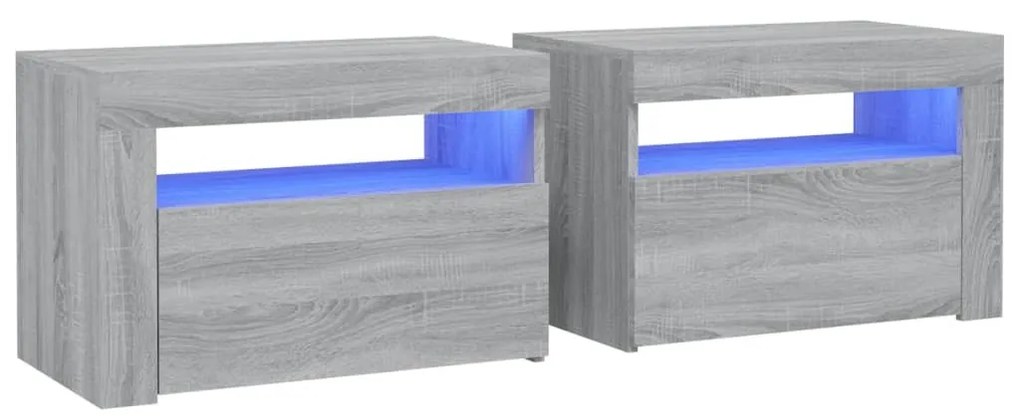 2 db szürke sonoma színű éjjeliszekrény LED-ekkel 60x35x40 cm