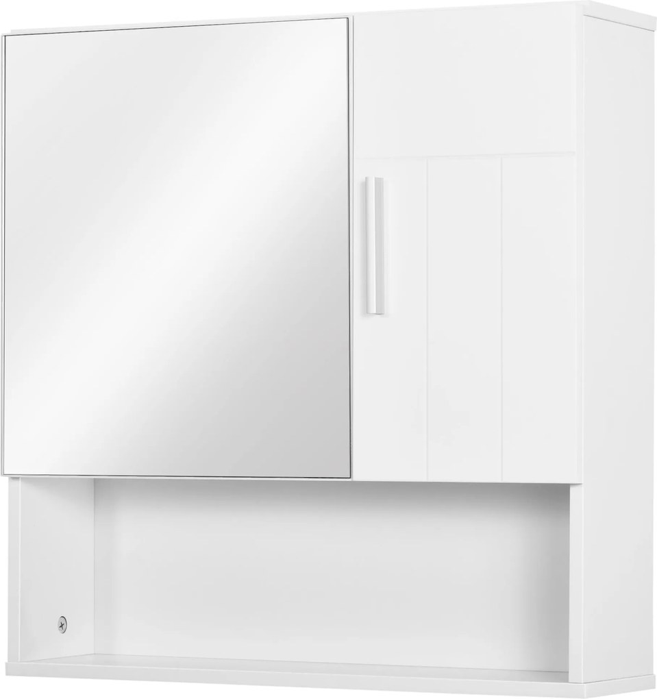 kleankin Fürdőszobai Szekrény Tükörrel - Fali Szekrény 2 Ajtóval és 2 Állítható Polccal 54x15.2x55.3 cm Fehér | Aosom