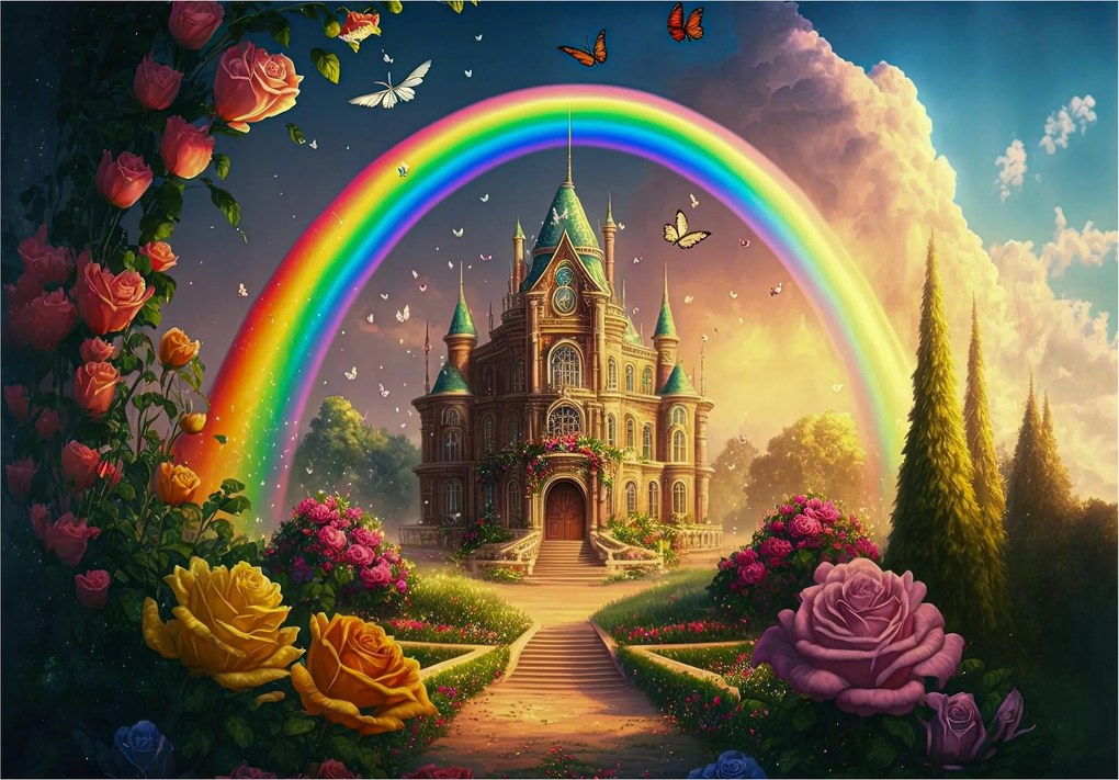 Fotótapéta Álomvár Szivárvány Rózsa Virágok a gyerekszobába 300x210 +ragasztó