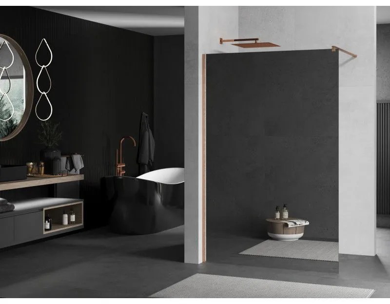 Mexen Kioto, Walk-In zuhany paraván 70 x 200 cm, 8 mm tükörmintás üveg, réz matt profil, 800-070-101-65-50
