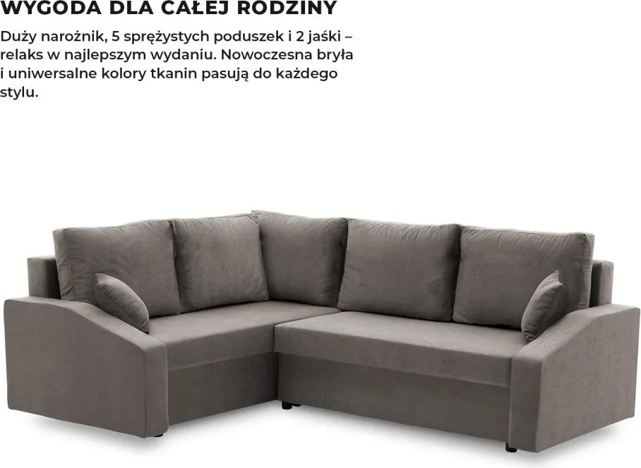 Grande Plus sarokkanapé, baloldali, szövet anyag, szürke