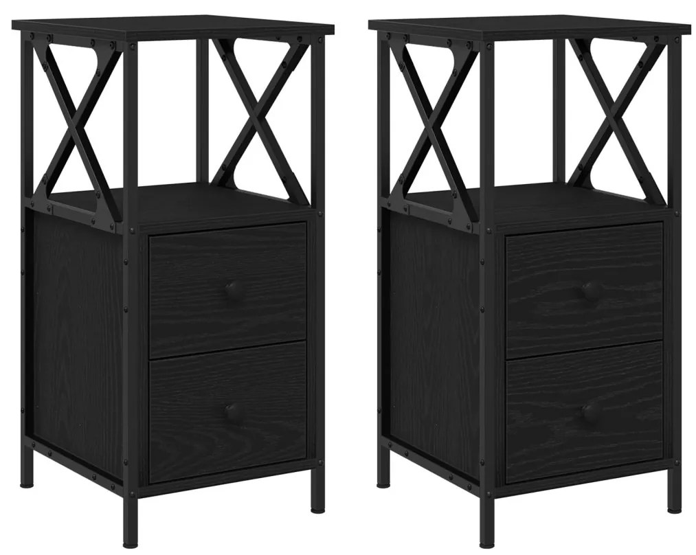 Éjjeli szekrények 2 db Fekete tölgyből 34x35,5x70 cm Mérnöki fa