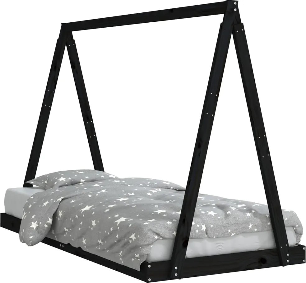 vidaXL fekete tömör fenyőfa gyerekágykeret 90 x 190 cm