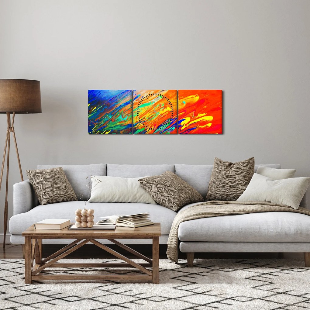 Kép - Színes absztrakció (órával) (90x30 cm)