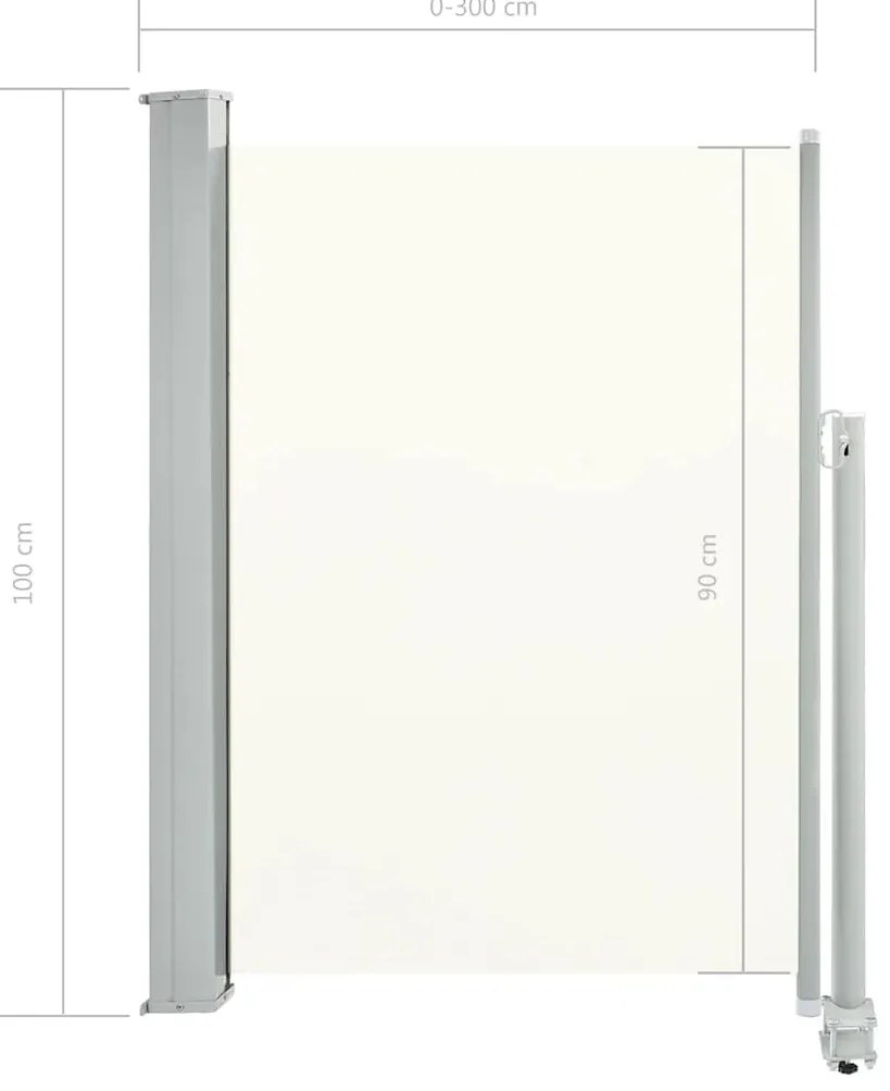 krémszínű behúzható oldalsó terasz napellenző 100 x 300 cm