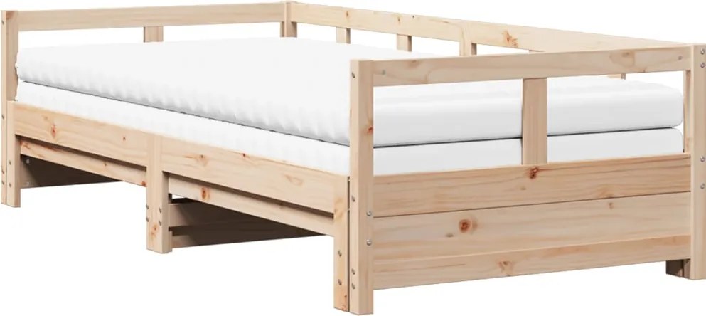 vidaXL tömör fenyőfa kihúzható kanapéágy matracokkal 90 x 190 cm