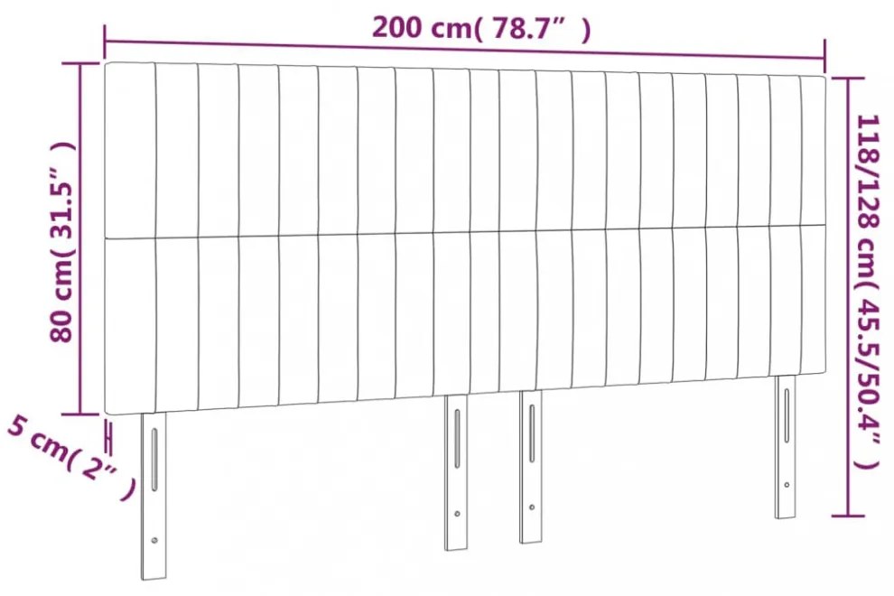 sötétszürke szövet LED-es fejtámla 200x5x118/128 cm
