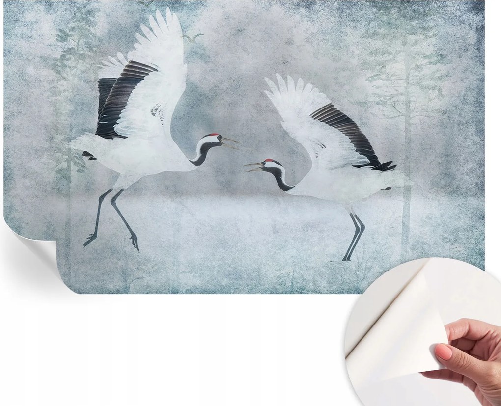 Öntapadós tapéta 3D fali ragasztóval Harmonikus daruk 416x254 cm