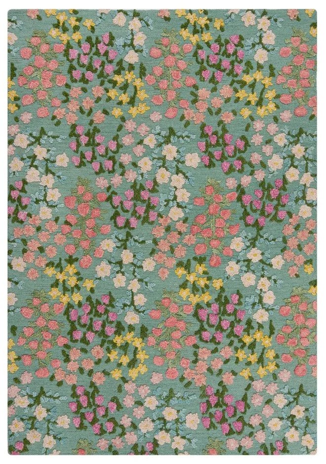 Mentazöld kézi szövésű gyapjú szőnyeg 160x230 cm Emilia Floral – Flair Rugs