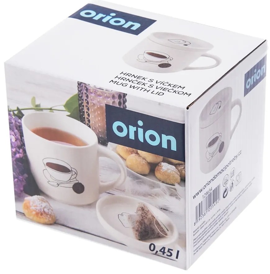 Fehér porcelán fedeles bögre 450 ml – Orion