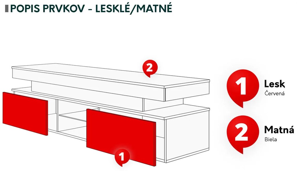 TV szekrény Lesteralo 2D 190 (fekete + fényes fekete) (kék LED világítással). 1106178