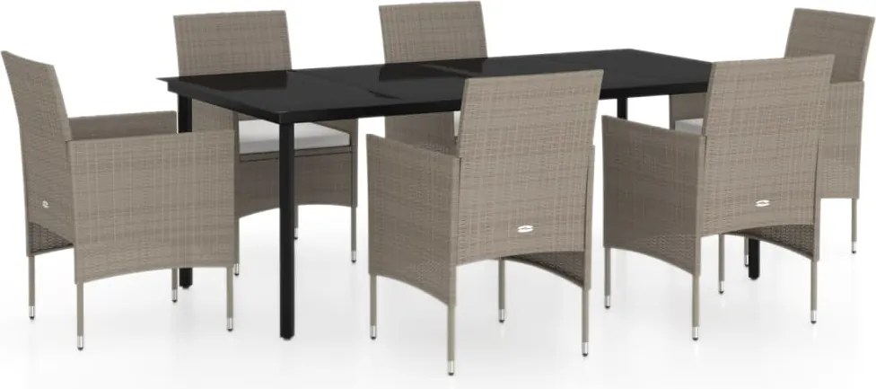 vidaXL 7 részes bézs és fekete kerti étkezőgarnitúra párnákkal