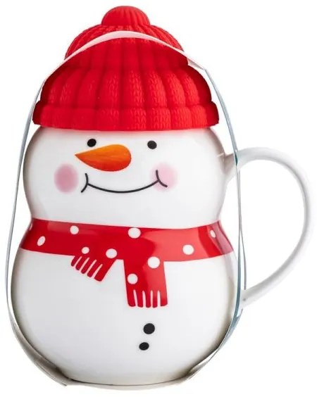 Karácsonyi bögre Hóemberes porcelán szilikon sapkában - 380 ml