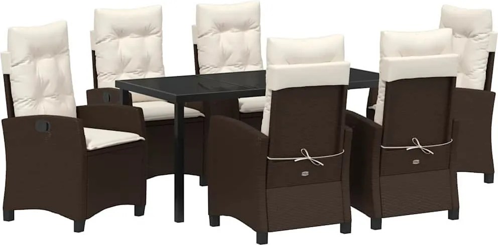 vidaXL Kert étkező szett párnával 7 pcs Barna polirattan
