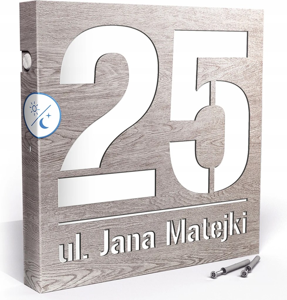 Megvilágított Házszám Led Címtábla 30X30 cm Szürkület Érzékelő