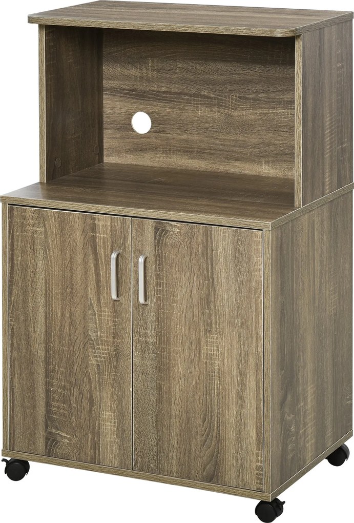 HOMCOM Multi-Funkciós Konyhai Kocsi 4 Kerekével, Mikrohullámú Sütő Szekrény Polccal, Forgácslapból, 60.4x40.3x97cm, Szürke | Aosom