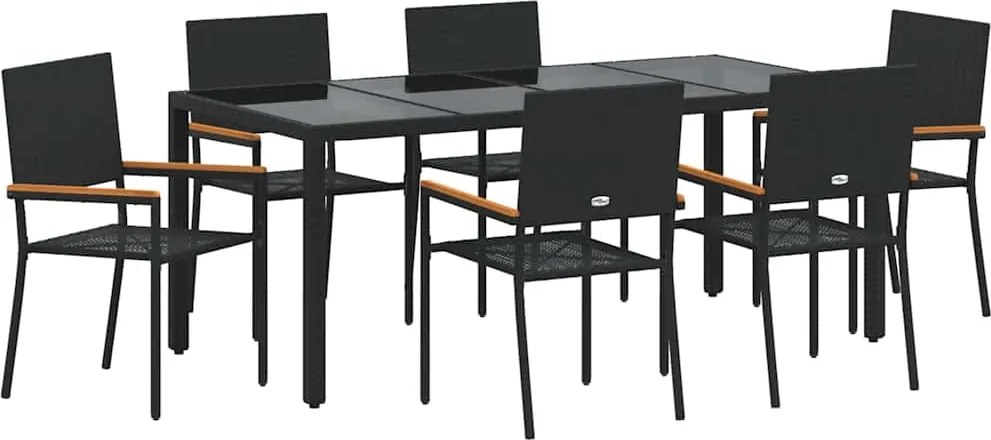 vidaXL Kert étkező szett 7 pcs Fekete polirattan