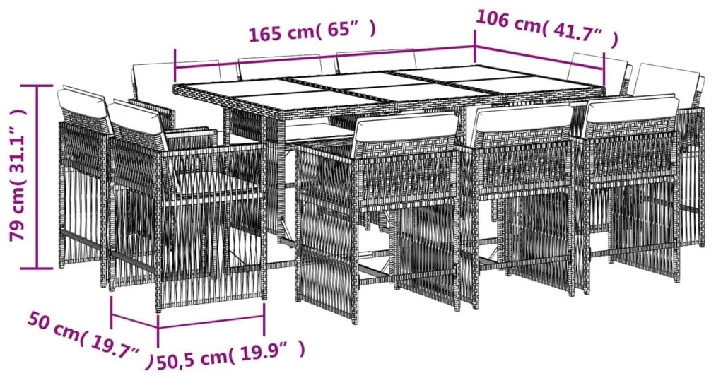 11részes vegyes bézs polyrattan kerti étkezőgarnitúra párnákkal