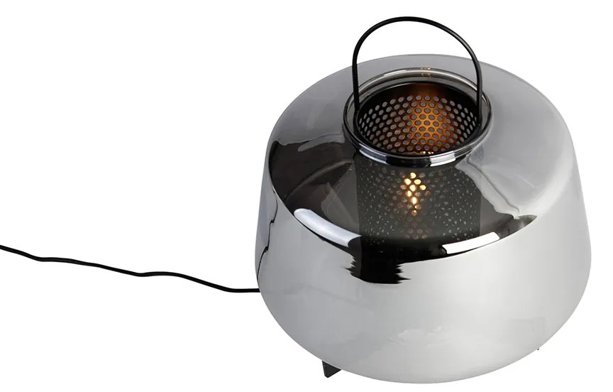 Art Deco asztali lámpa fekete füstüveggel 30 cm - Kevin