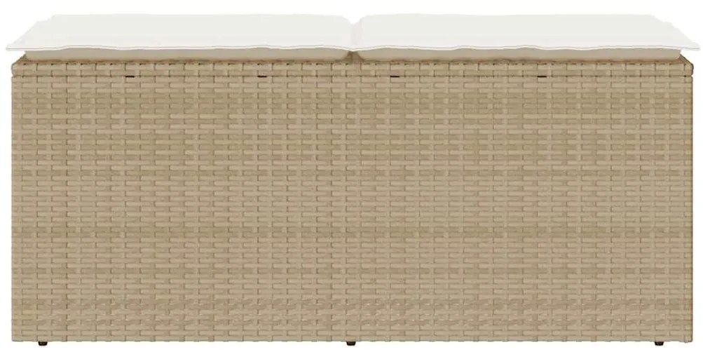 bézs polyrattan kerti pad párnával 110x40x44 cm