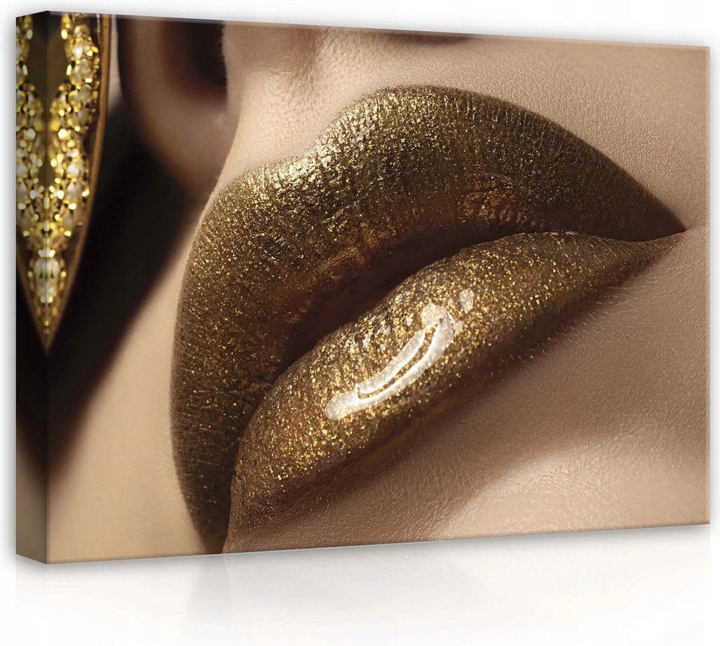 Vászonkép 70x50 Arany ajkak csillogás glamour luxus érzékiség szépség művészet stílus