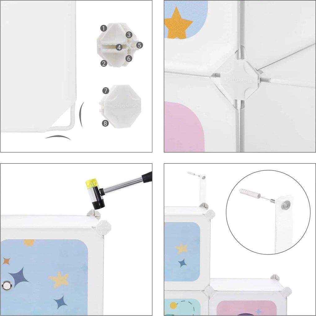 15 kockás játéktároló, játékrendező szekrény 153x31x153 cm, űrutazás téma