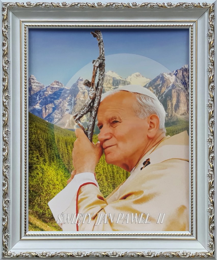 Vászonkép 31x26 Szent II. János Pál Pápa Fehér Díszített Keret