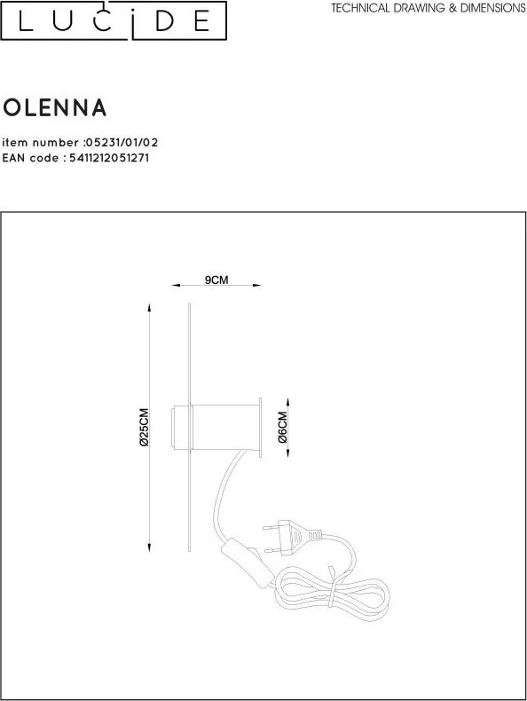 Fali Lámpa Bronz OLENNA LUCIDE 05231-01-02