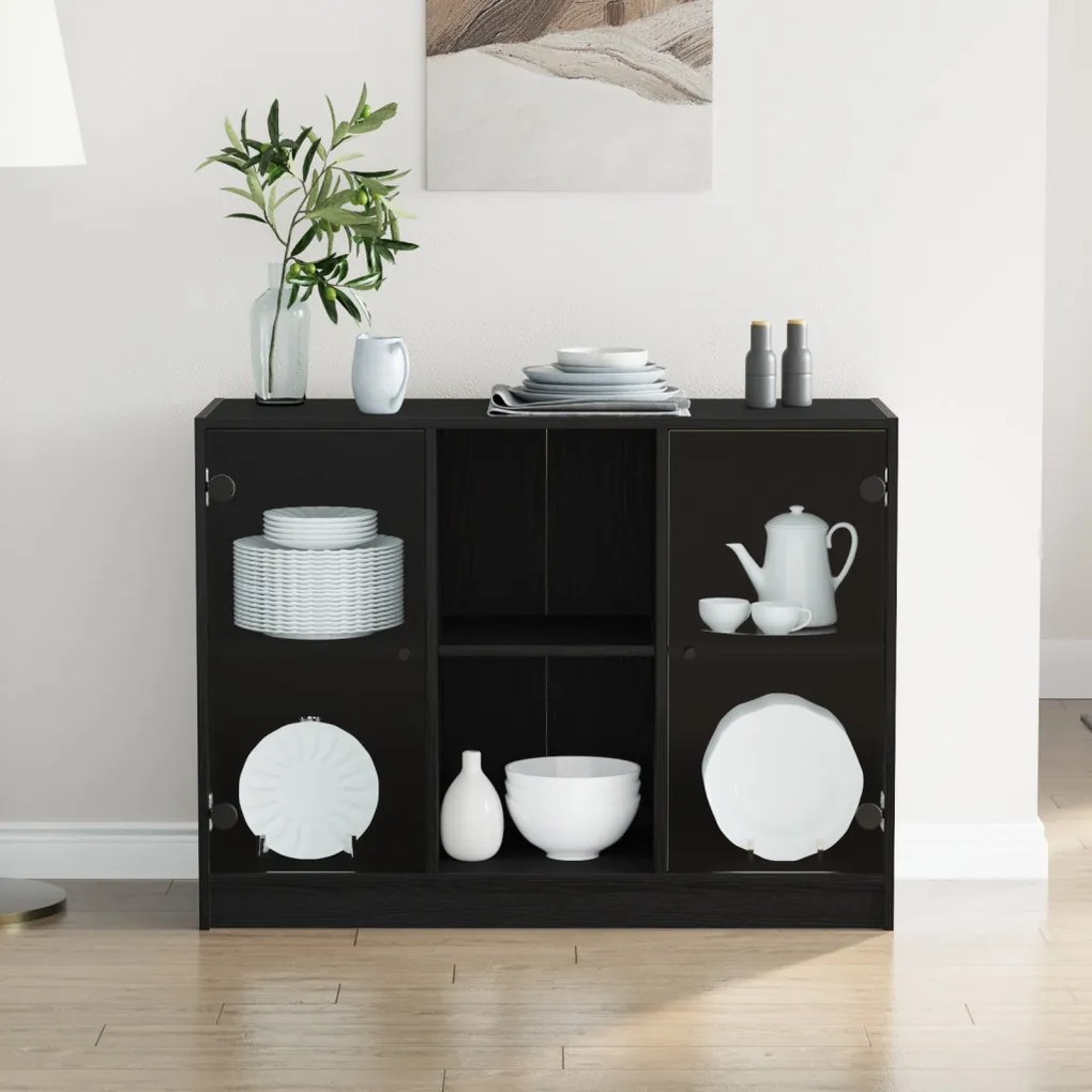 Oldalszekrény Fekete Tölgy 102x37x75,5 cm Mérnöki Fa