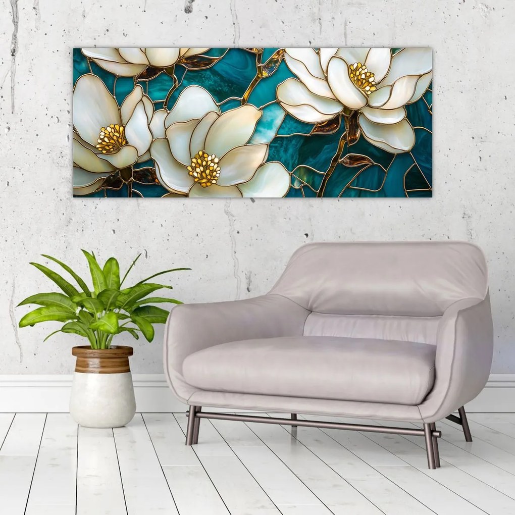 Kép - Ólomüveg magnóliával (120x50 cm)