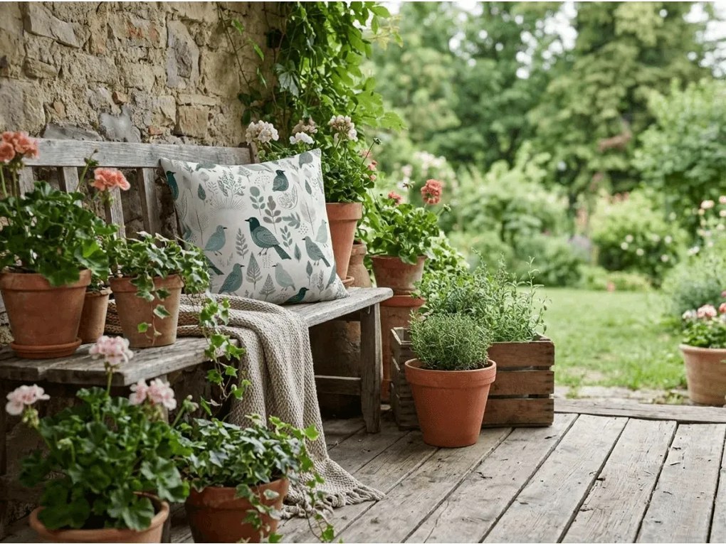 Pamut párnahuzat LEAFBIRD POLY 45x45 cm, fehér-zöld