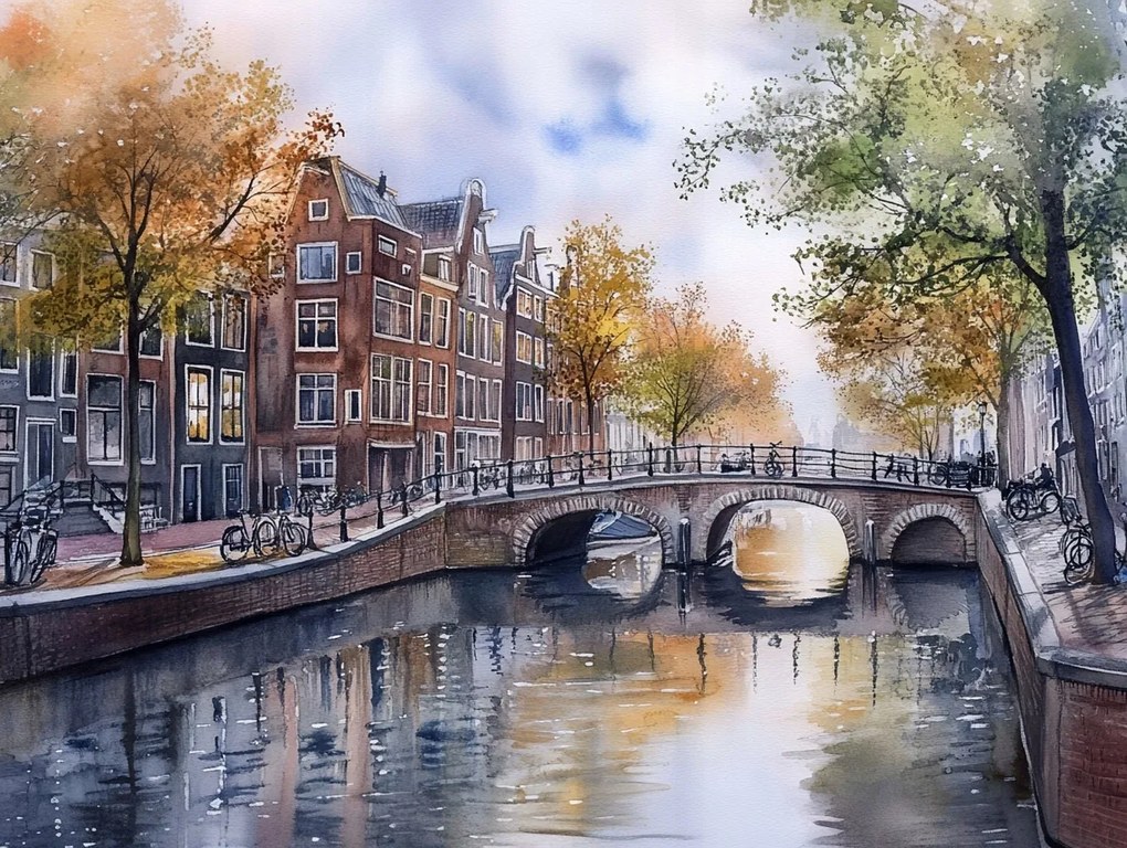 Vászonkép Canvas Város Amszterdam Bérházak Építészet Híd 100x75