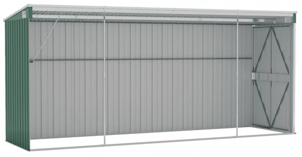zöld acél falhoz erősíthető kerti fészer 118 x 382 x 178 cm