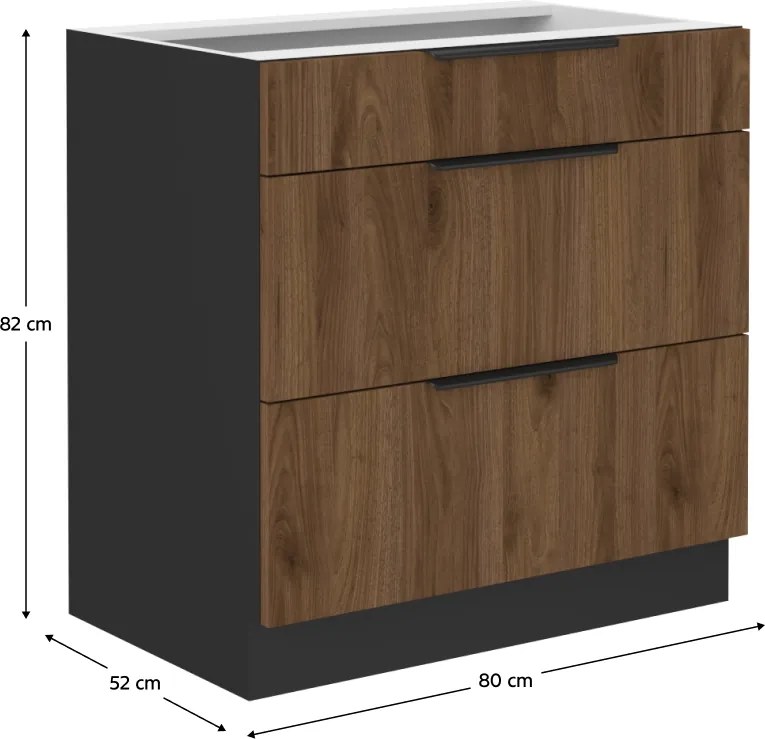 Alsó szekrény, okapi dió/fekete, MENZO 80 D 3S BB