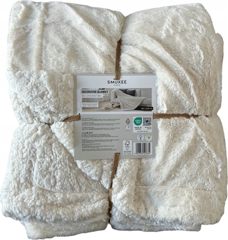 Nagy kétoldalas meleg sherpa takaró Smukee 150x200 krémszínű