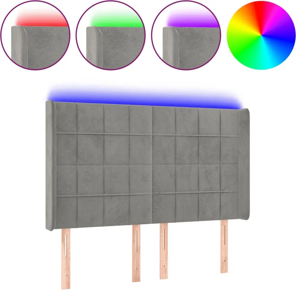 vidaXL világosszürke bársony LED-es fejtámla 147x16x118/128 cm