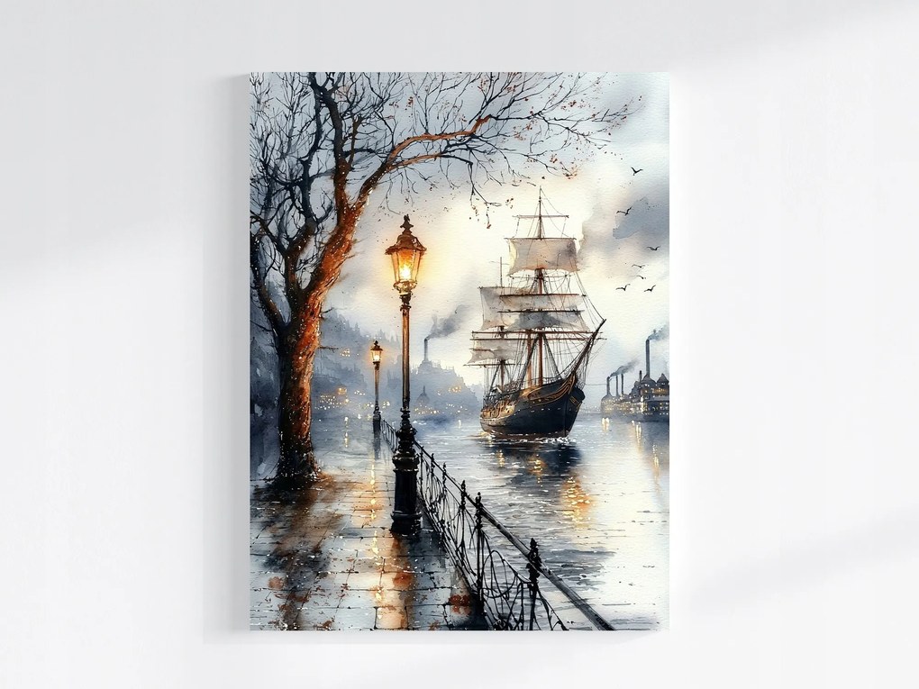 Vászonkép Canvas Város Kikötő Csatorna Sétány Hajó Vitorlás 60x80