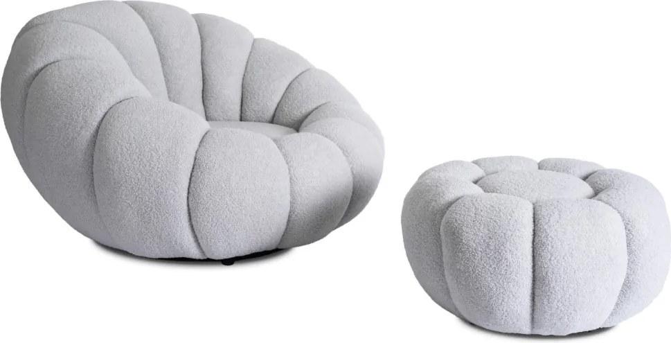 PETTIT forgó pihenőfotel puffal szürke bouclé