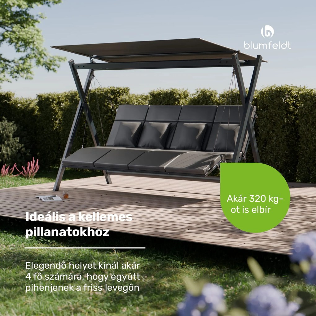 Blumfeldt FlexiSwing, hollywoodi hinta, 4 üléses, állítható háttámla, napellenző, időjárásálló