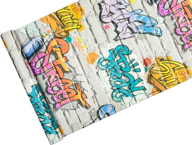 Graffiti Tapéták szürke téglán 3D hatás