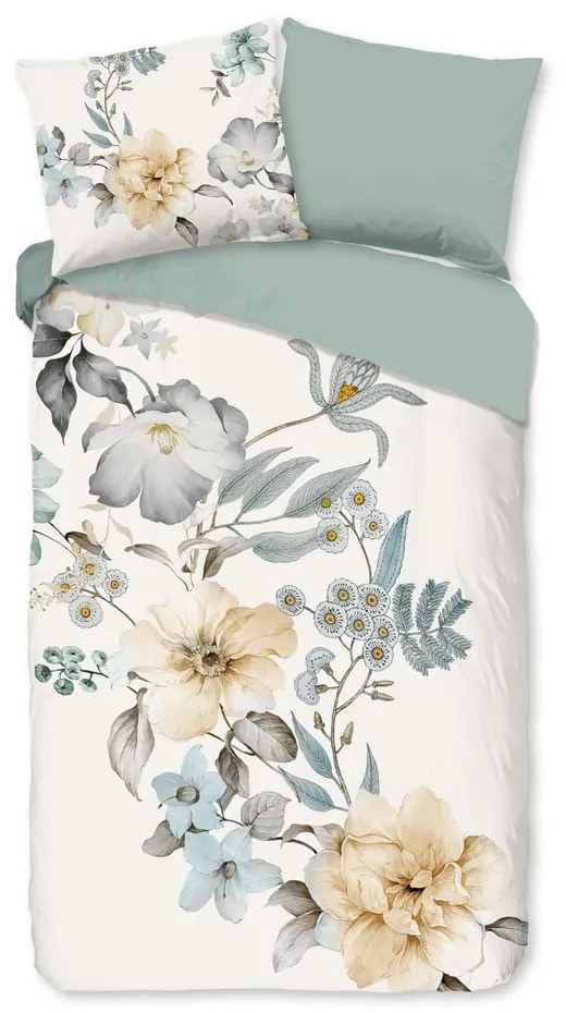 Zöld-krémszínű egyszemélyes-hosszabbított pamut ágyneműhuzat 140x220 cm Celina – Good Morning