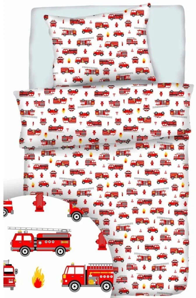Tűzoltók gyerek pamut ágyneműhuzat TiaHome - 1x Párna 90x70cm, 1x Paplan 140x200cm