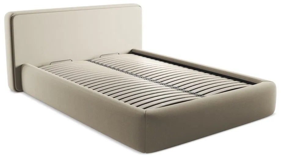 Bézs kárpitozott ágyneműtartós franciaágy ágyráccsal 140x200 cm Kiana – Makamii