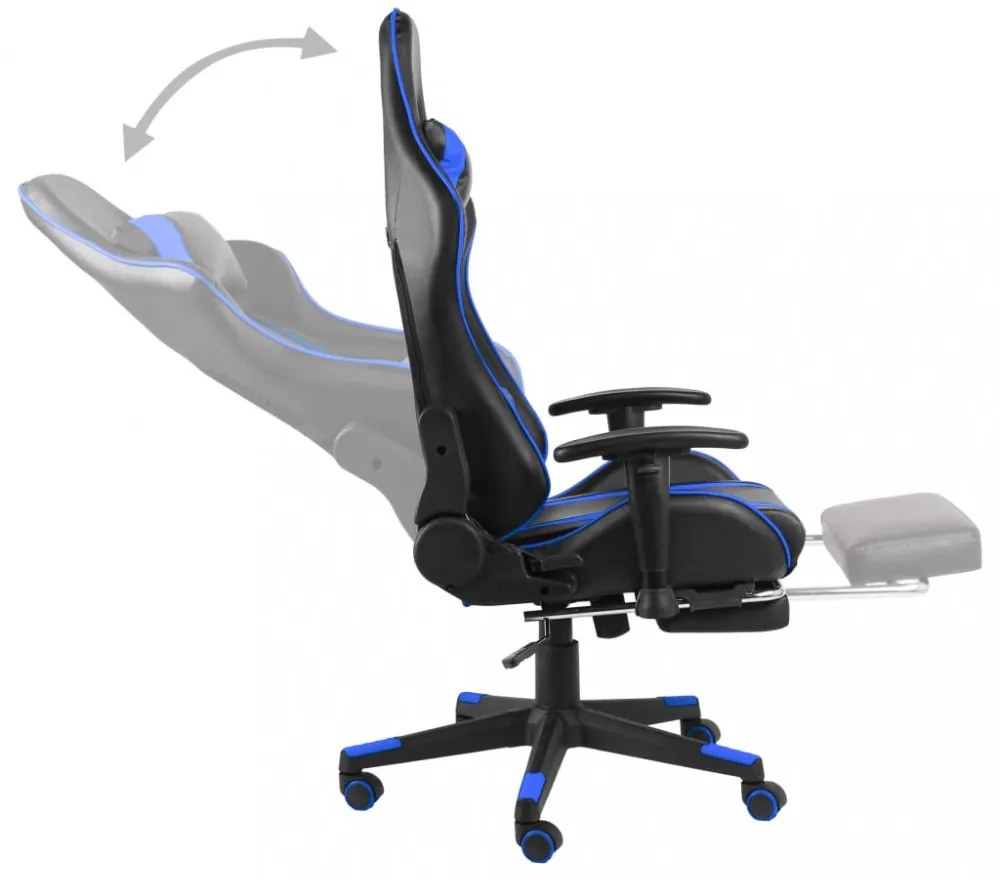 kék PVC forgó gamer szék lábtartóval